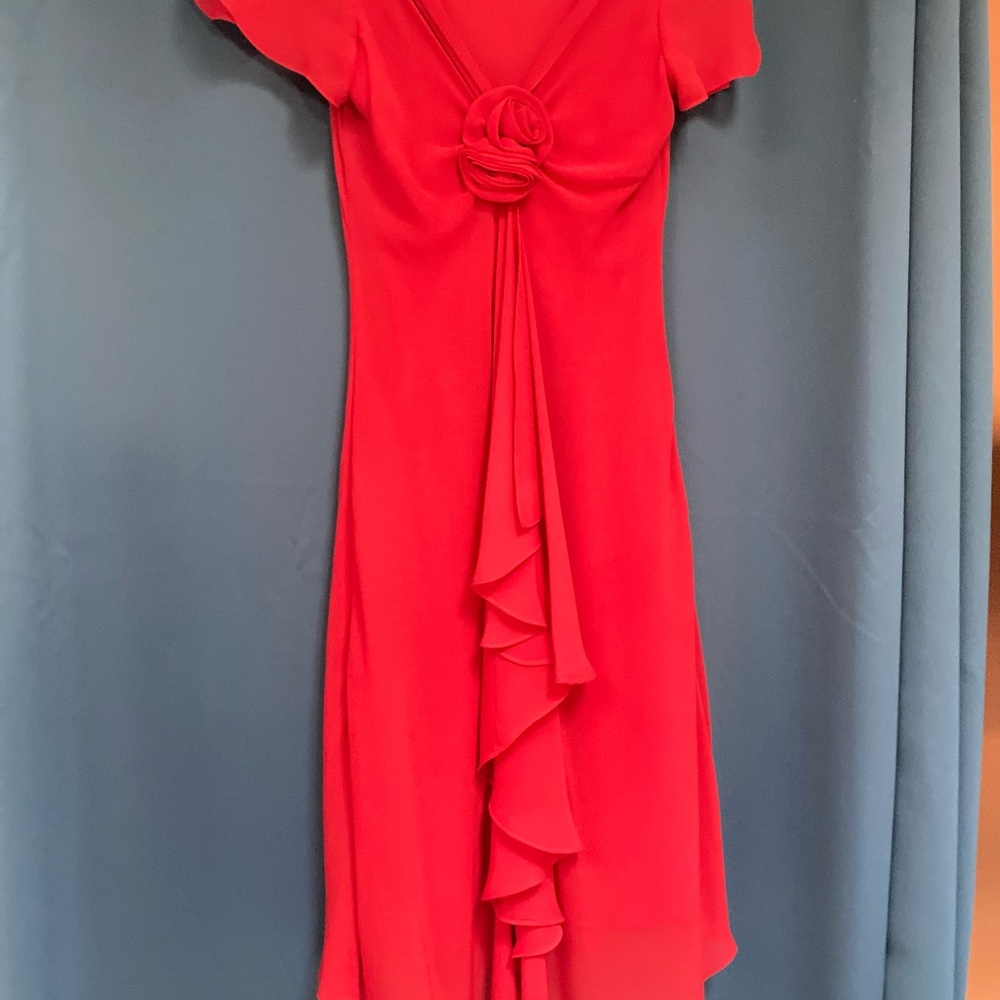 SL Fashions Red High Low Dress with Ruffle Detail